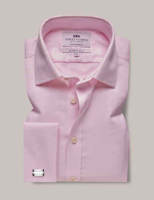 Non-Iron Pink Herringbone Slim Stretch Shirt - French Cuff-preview