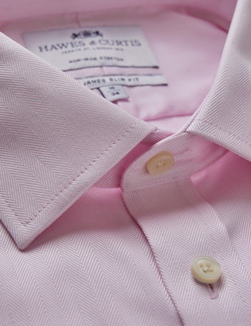 Non-Iron Pink Herringbone Slim Stretch Shirt - French Cuff