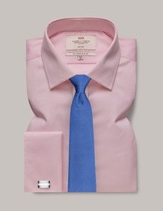 Non-Iron Pink Twill Slim Shirt - Double Cuff-preview2