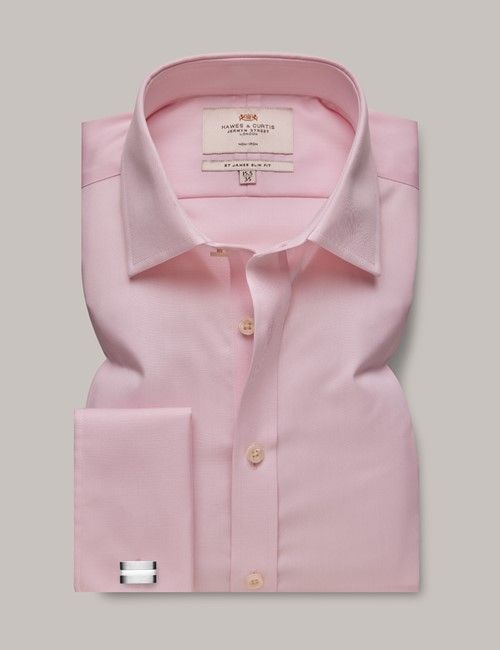 Non-Iron Pink Twill Slim Shirt - Double Cuff-preview