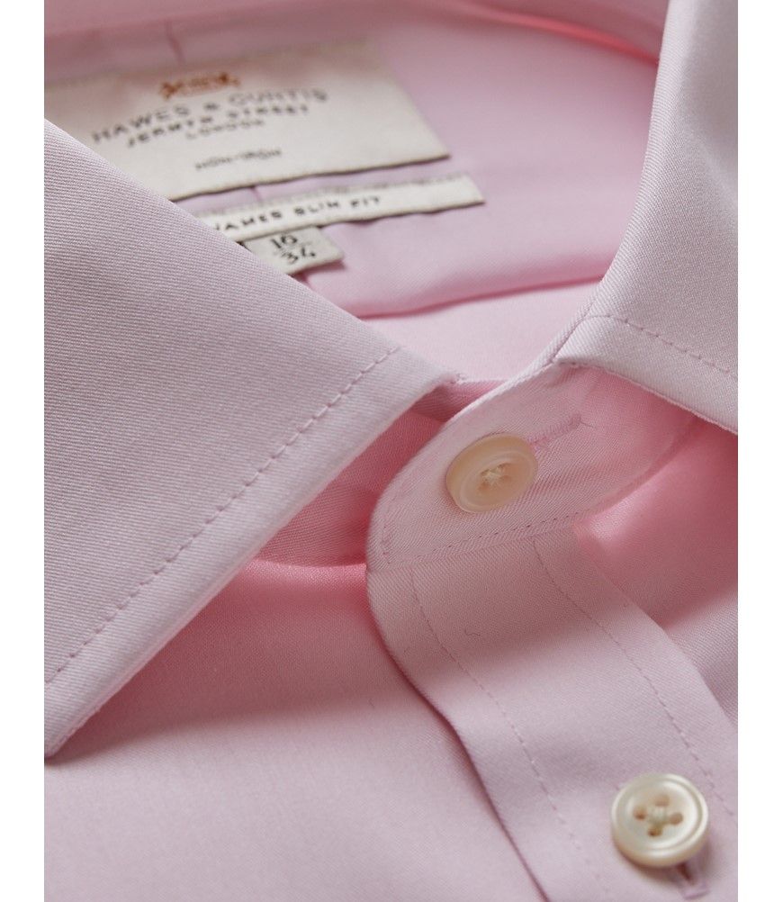 Men's Non-Iron Pink Twill Slim Shirt - Double Cuff