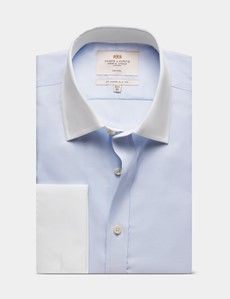 Slim Fit Blue Pick and Pick Non-Iron Shirt - Contrast Detail