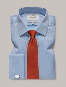 Slim Fit Blue Pique Non-Iron Shirt-preview2