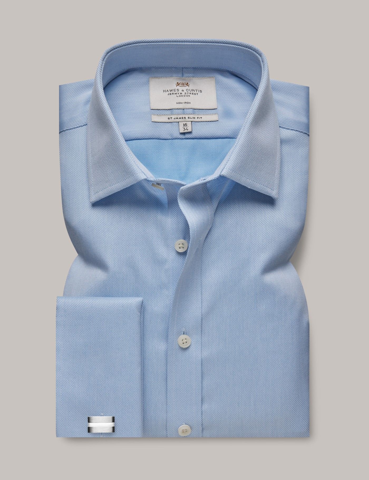 Slim Fit Blue Pique Non-Iron Shirt-preview