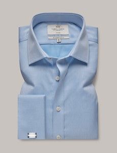 Slim Fit Blue Pique Non-Iron Shirt-preview1