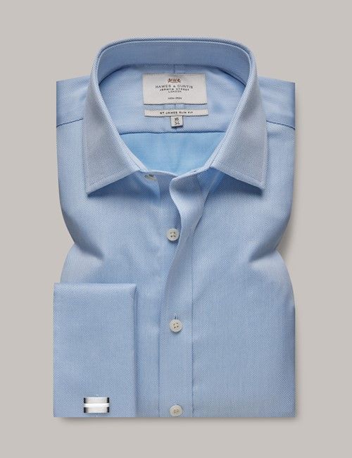 Non-Iron Blue Pique Slim Shirt - French Cuff-preview