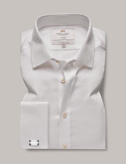 Non-Iron White Pique Slim Shirt - Double Cuff-preview