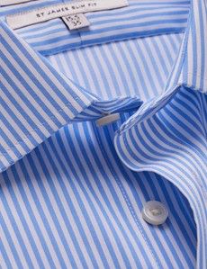 Non-Iron Blue & White Bengal Stripe Slim Shirt - Double Cuff