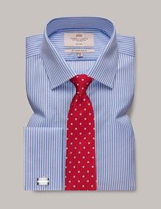 Non-Iron Blue & White Bengal Stripe Slim Shirt - Double Cuff-preview2