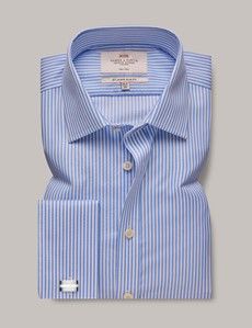 Non-Iron Blue & White Bengal Stripe Slim Shirt - Double Cuff-preview1