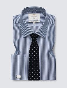 Slim Fit Navy & White Bengal Stripe Twill Non-Iron Shirt