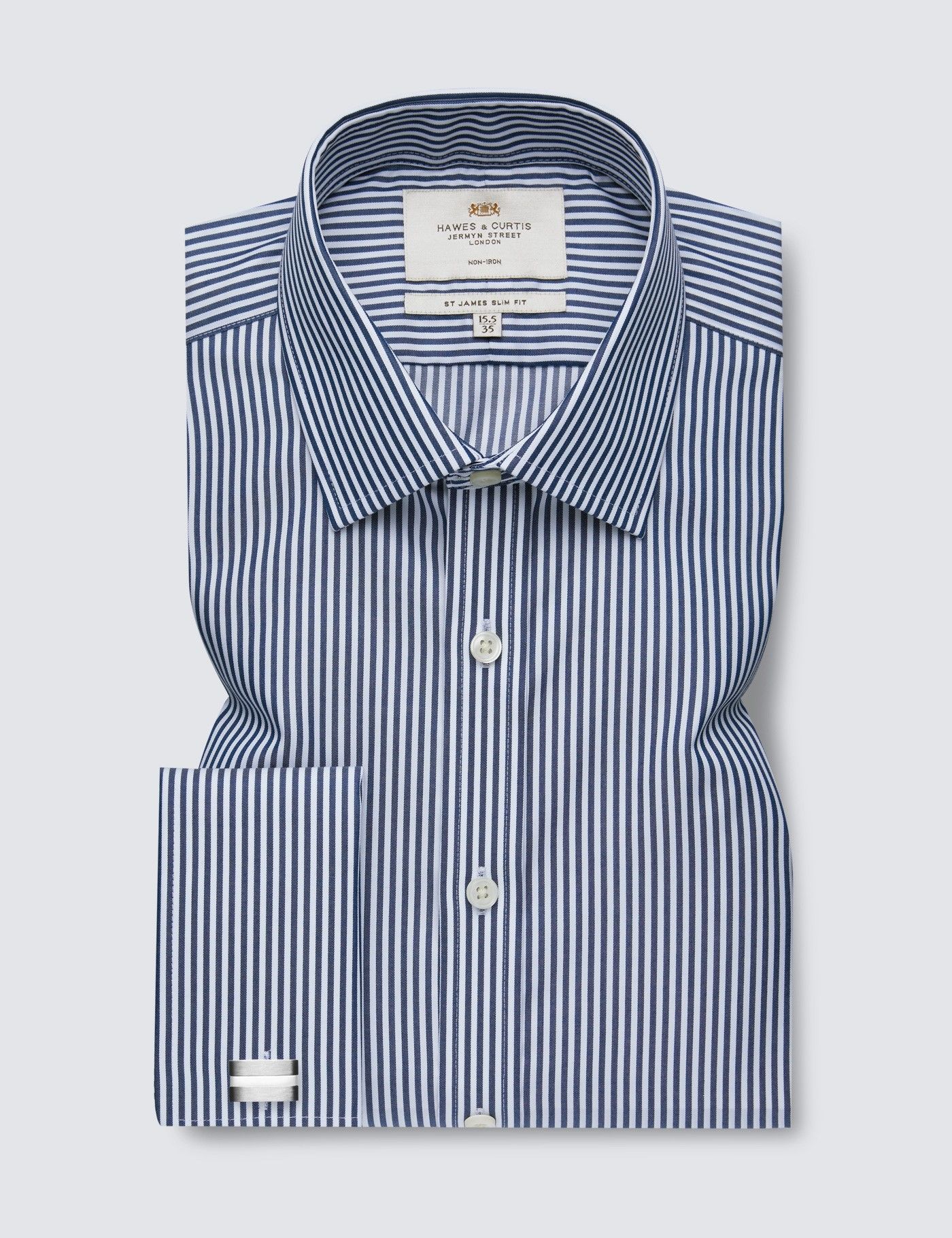 Slim Fit Navy & White Bengal Stripe Non-Iron Shirt-preview