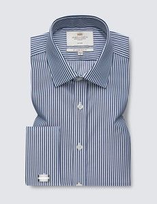 Slim Fit Navy & White Bengal Stripe Twill Non-Iron Shirt