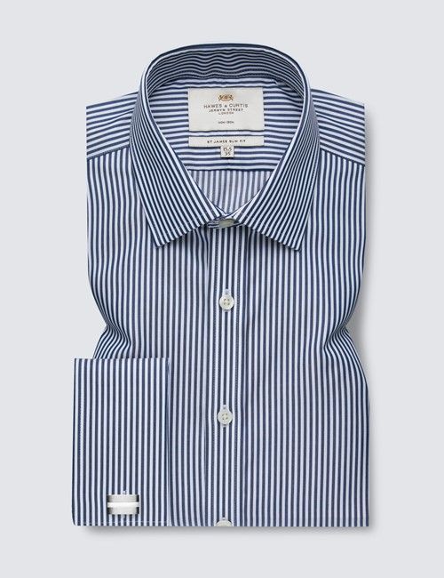 Non-Iron Navy & White Bengal Stripe Slim Fit Shirt - French Cuffs-preview