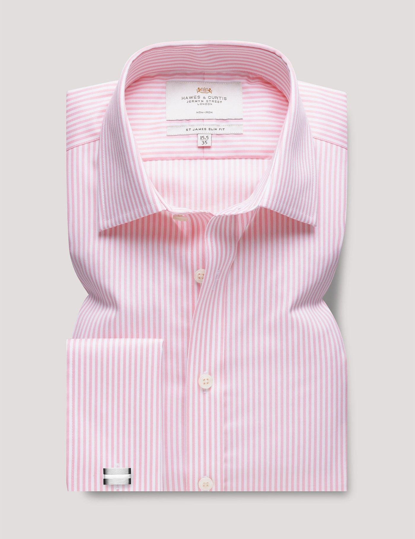 Slim Fit Pink & White Bengal Stripe Non-Iron Shirt-preview
