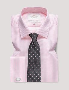 Slim Fit Pink & White Bengal Stripe Twill Non-Iron Shirt