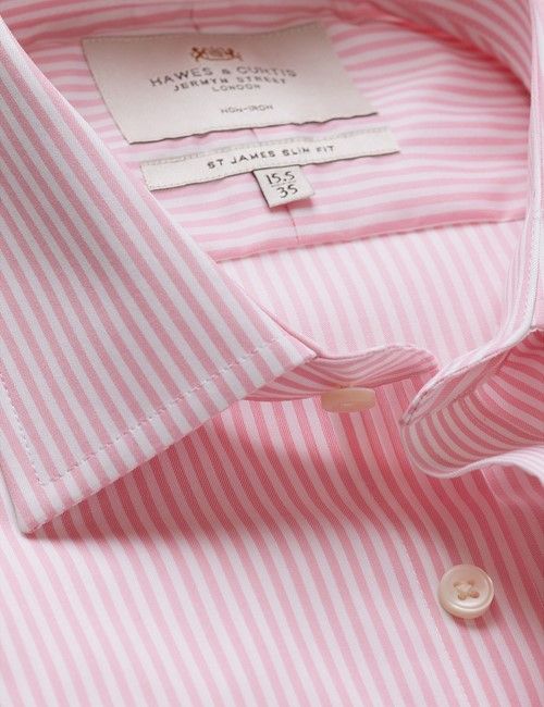 Non-Iron Pink & White Bengal Stripe Slim Shirt - Double Cuff