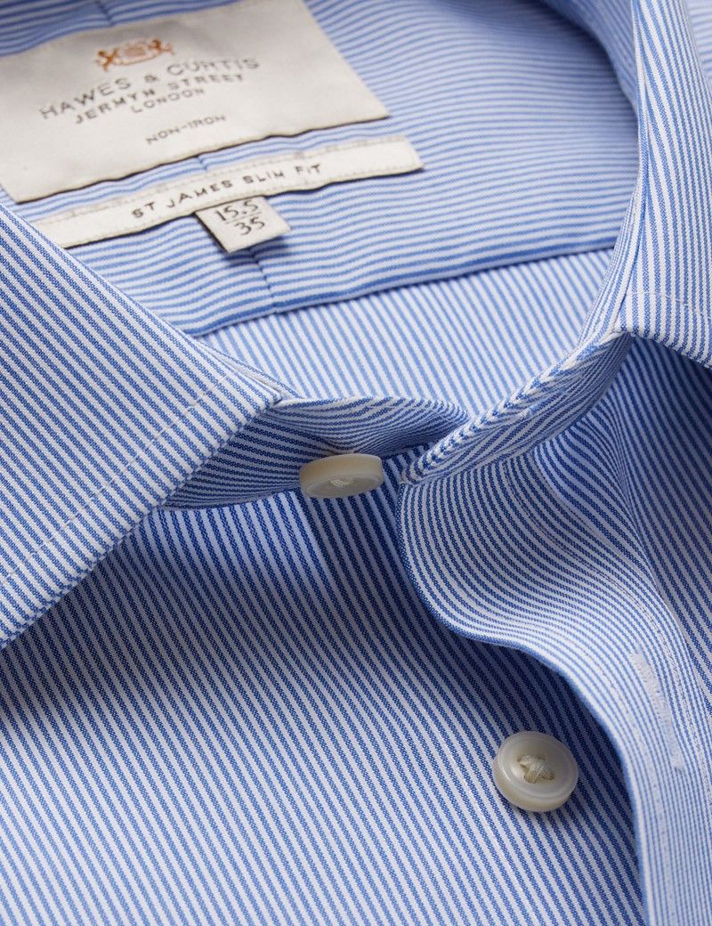 Slim Fit Blue & White Stripe Non-Iron Shirt
