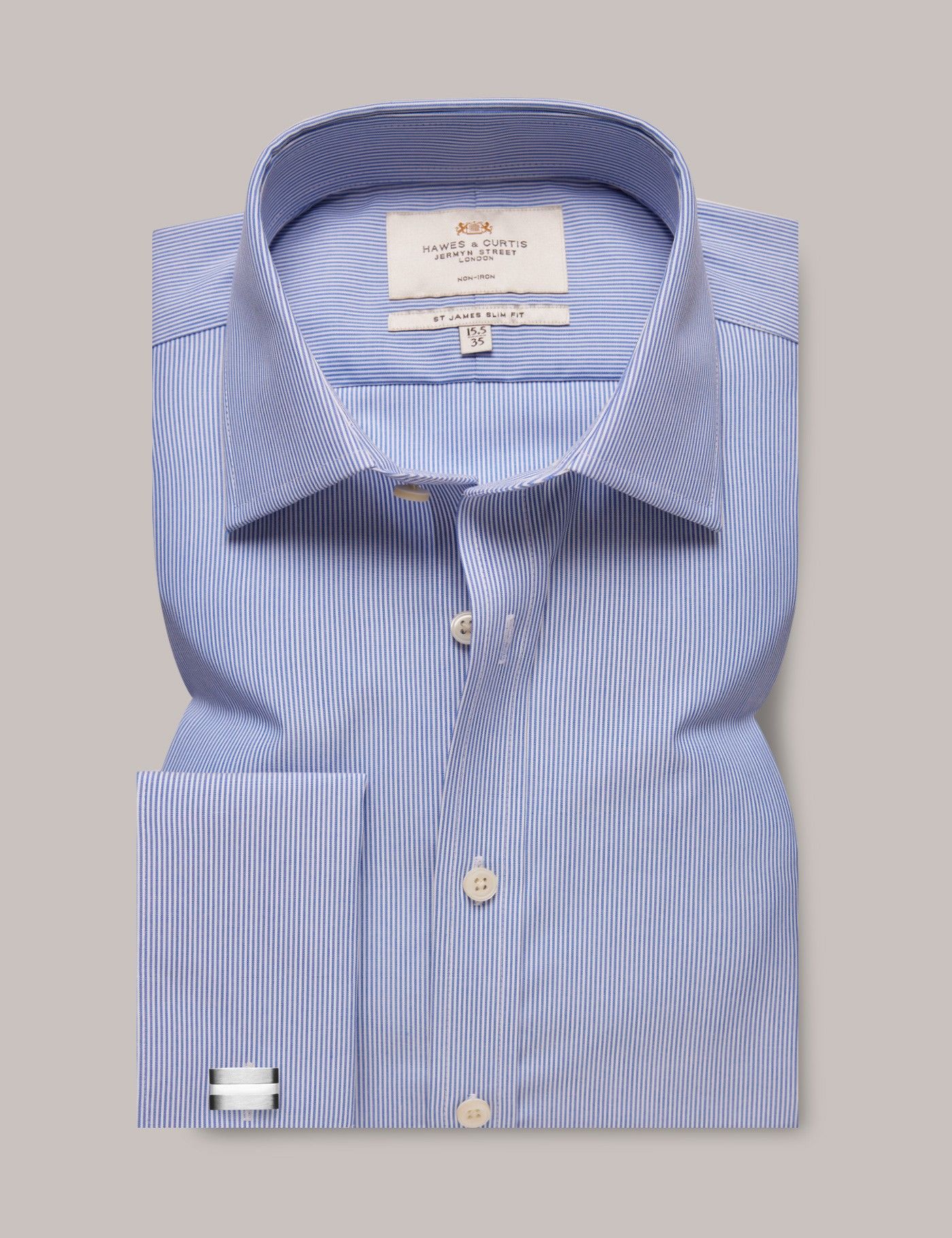Slim Fit Blue & White Stripe Non-Iron Shirt-preview