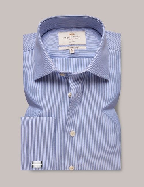 Slim Fit Blue & White Stripe Non-Iron Shirt-preview