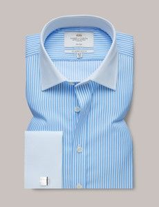 Slim Fit Navy & White Bengal Stripe Twill Non-Iron Shirt - Contrast Detail
