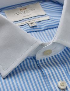 Slim Fit Navy & White Bengal Stripe Twill Non-Iron Shirt - Contrast Detail
