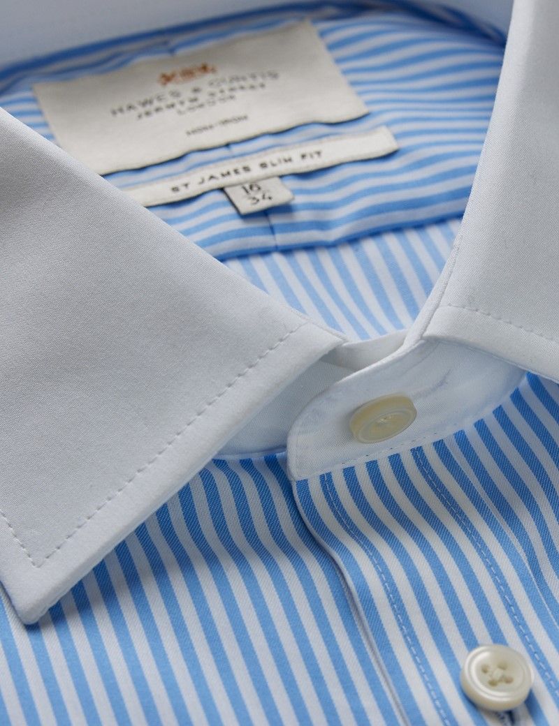 Slim Fit Navy & White Bengal Stripe Twill Non-Iron Shirt - Contrast Detail