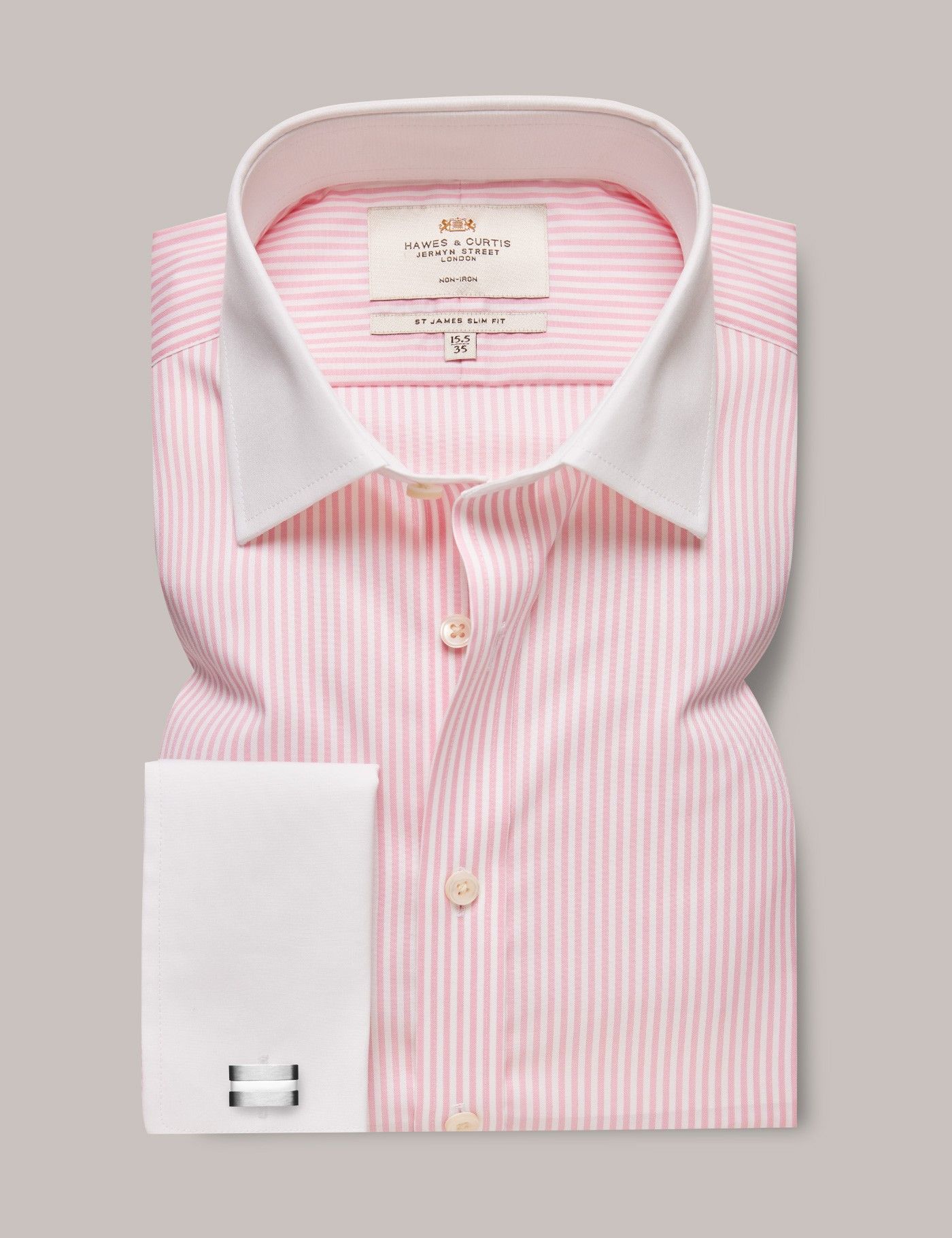 Slim Fit Pink & White Bengal Stripe Non-Iron Shirt - Contrast Detail-preview