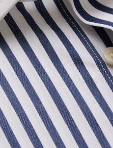 Non Iron Navy & White Bold Stripe Slim Fit Shirt With White Collar and Cuffs