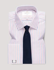 Non-Iron Blue & Red Multi Stripe Slim Shirt - Double Cuff-preview2