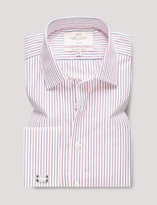 Non-Iron Blue & Red Multi Stripe Slim Shirt - Double Cuff-preview1