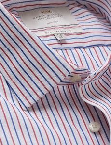 Non-Iron Blue & Red Multi Stripe Slim Shirt - Double Cuff