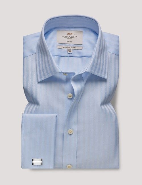 Non-Iron Blue Herringbone Stripe Slim Shirt - French Cuff-preview