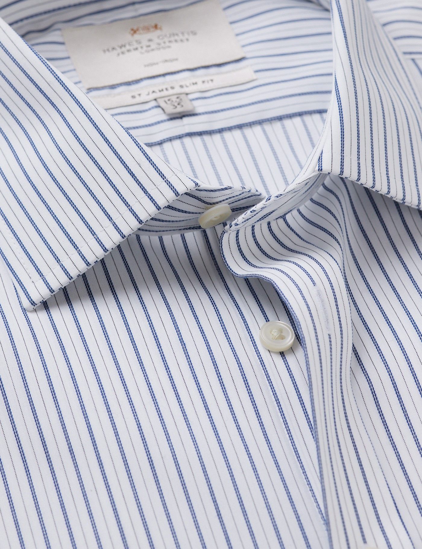 Slim Fit Navy & White Stripe Non-Iron Shirt