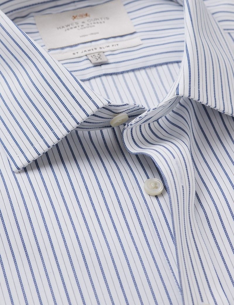 Slim Fit Navy & White Stripe Non-Iron Shirt