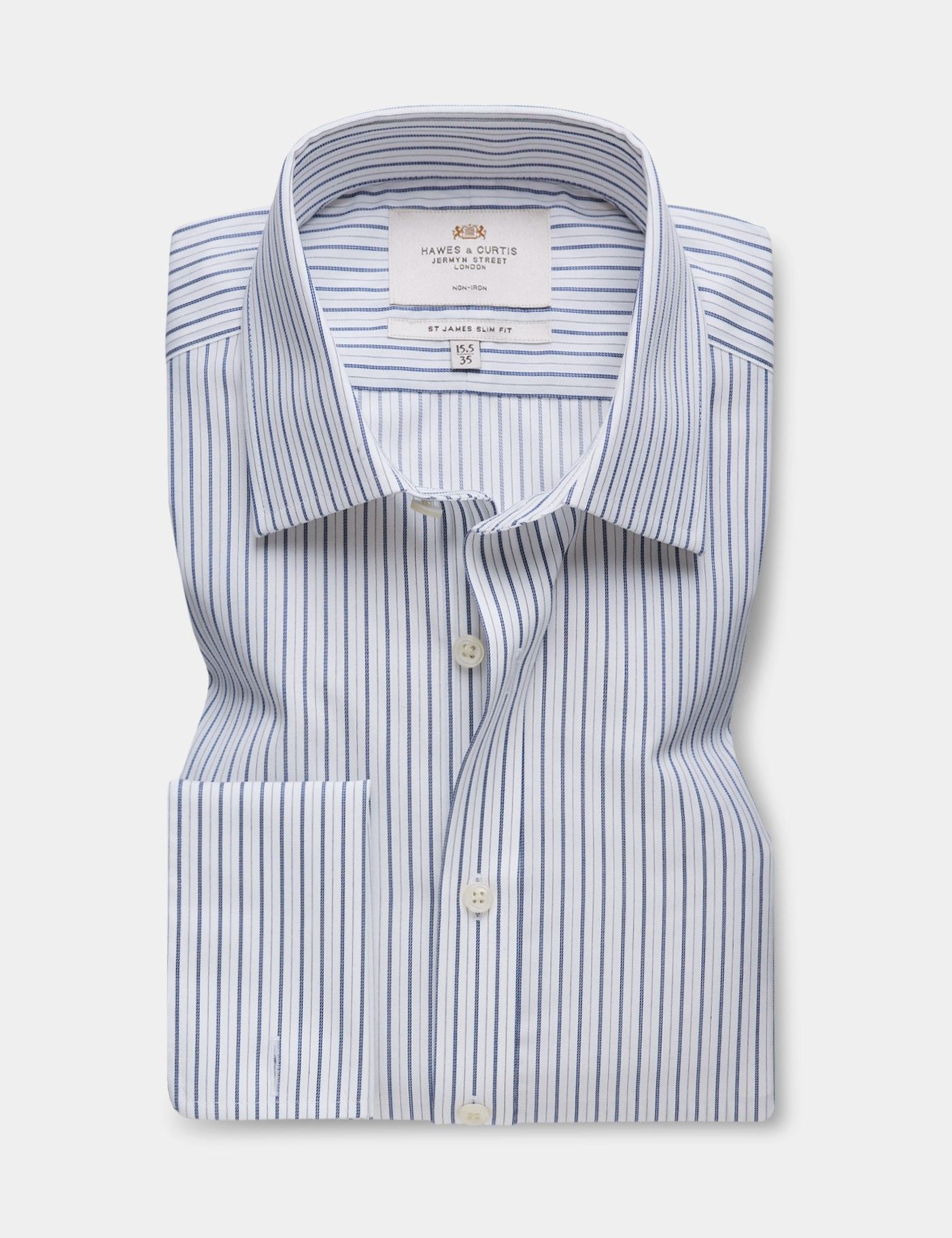 Slim Fit Navy & White Stripe Non-Iron Shirt-preview