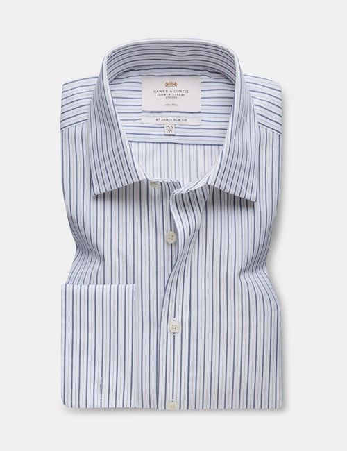 Non-Iron Navy & White Stripe Slim Fit Shirt - French Cuff-preview