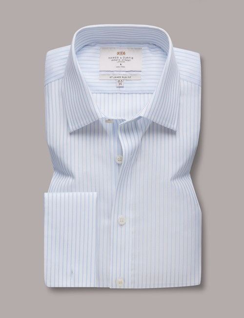 Non-Iron Blue & White Stripe Slim Fit Shirt - French Cuff-preview