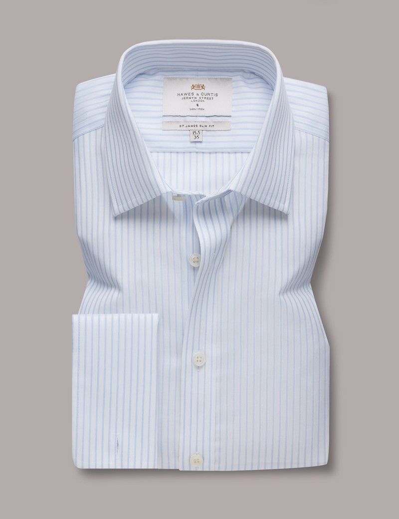 Slim Fit Blue & White Stripe Non-Iron Shirt-preview