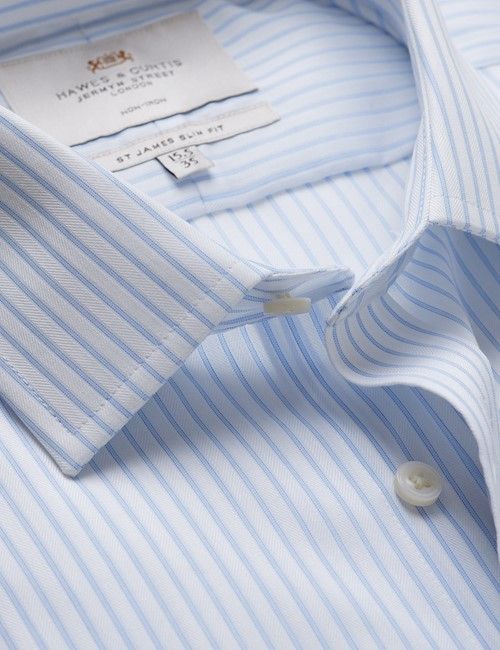 Non-Iron Blue & White Stripe Slim Fit Shirt - French Cuff