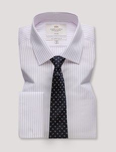 Non-Iron Purple & White Stripe Slim Fit Shirt - French Cuff-preview2