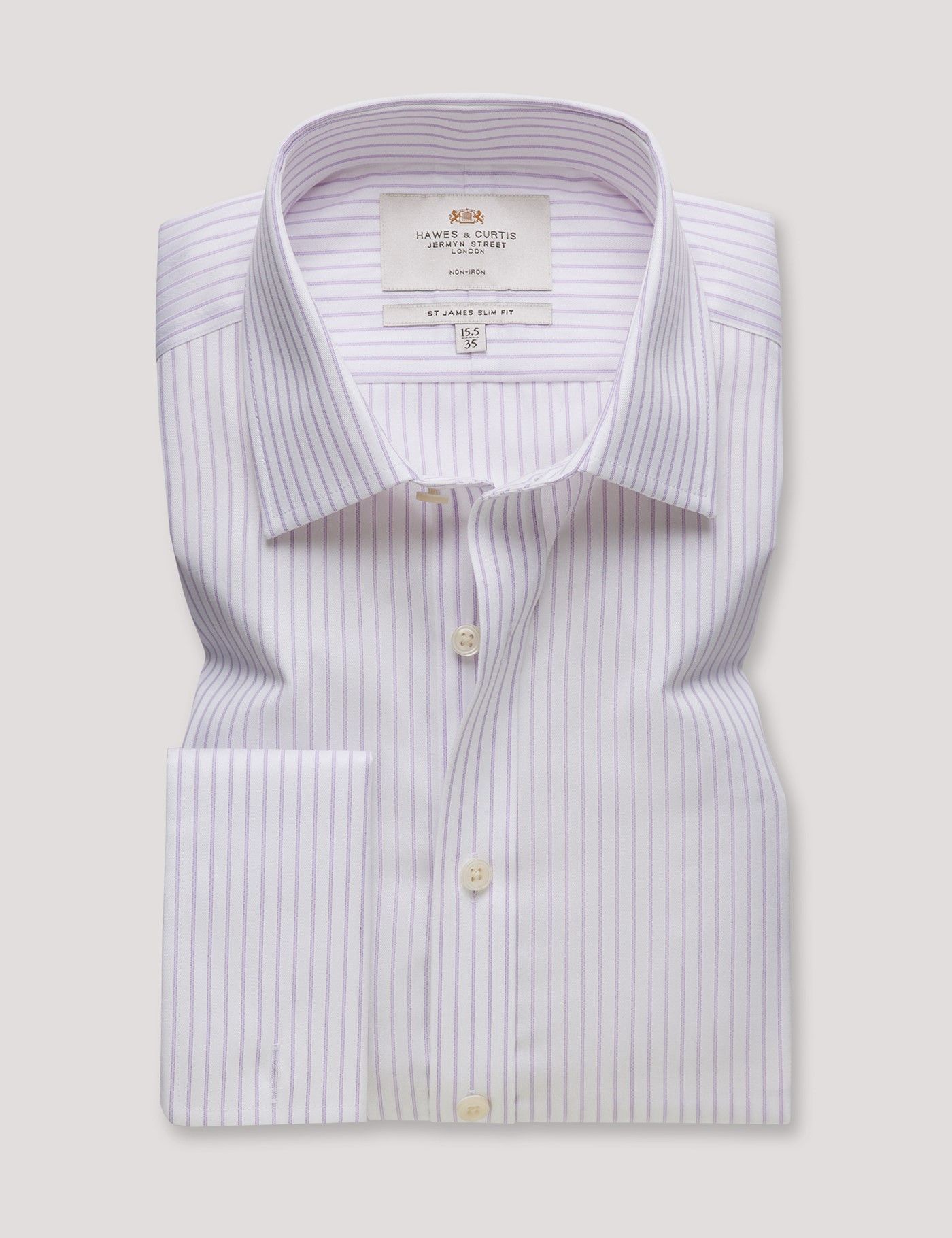 Slim Fit Purple & White Stripe Non-Iron Shirt-preview