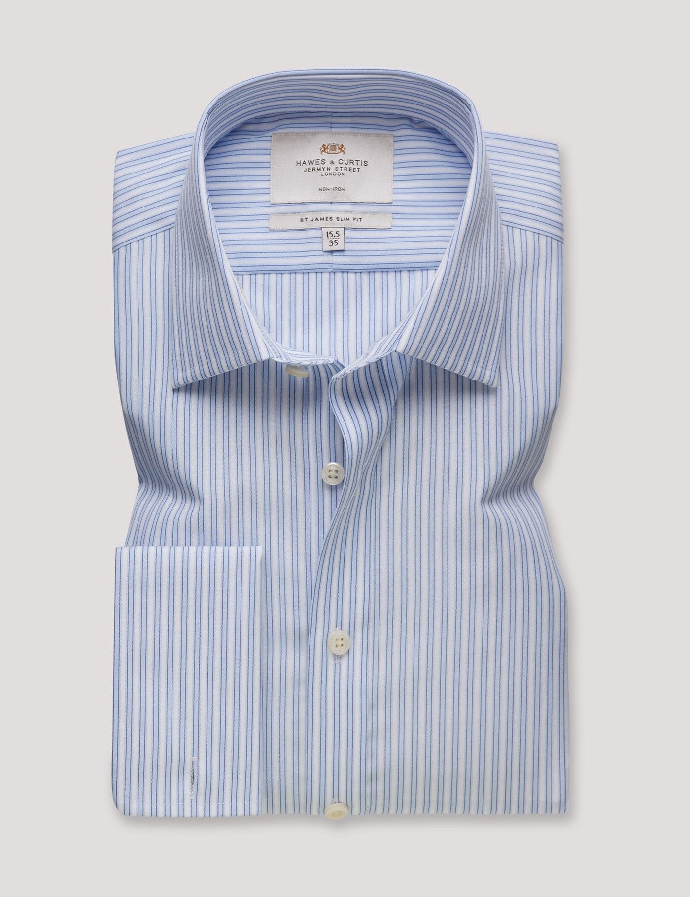 Slim Fit Blue & White Stripe Non-Iron Shirt-preview