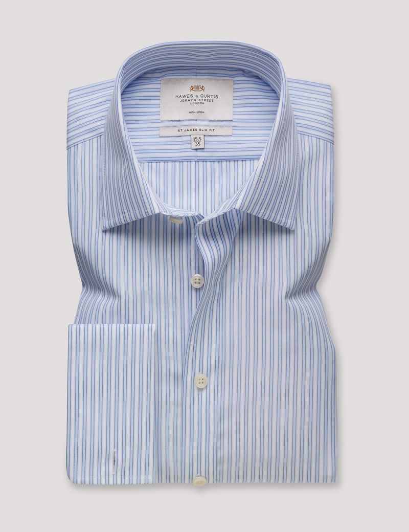 Slim Fit Blue & White Stripe Non-Iron Shirt-preview