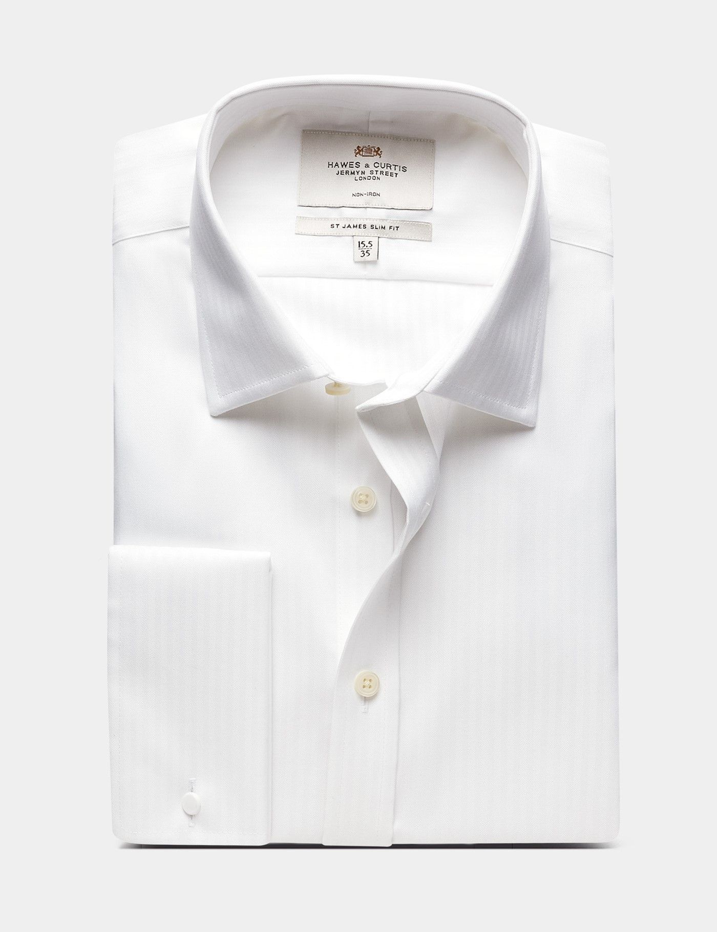 Slim Fit White Herringbone Stripe Non-Iron Shirt-preview
