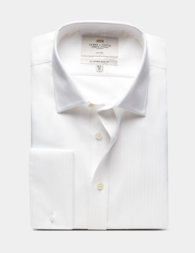 Slim Fit White Herringbone Stripe Non-Iron Shirt-preview