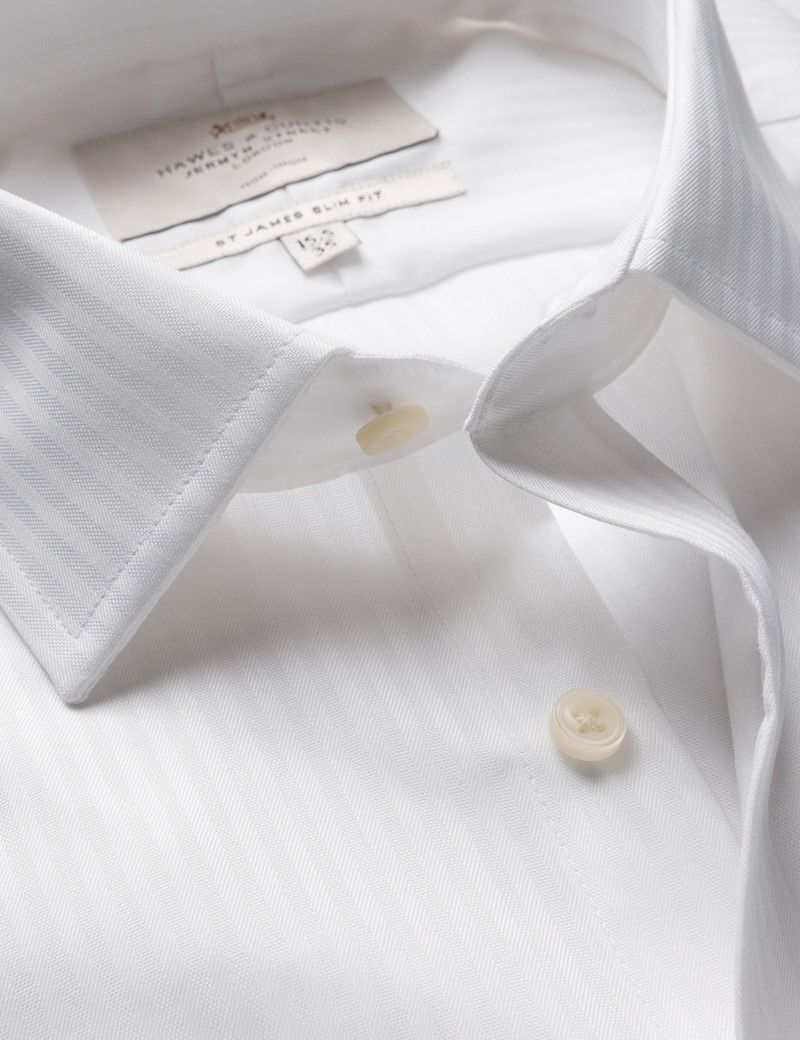Slim Fit White Herringbone Stripe Non-Iron Shirt