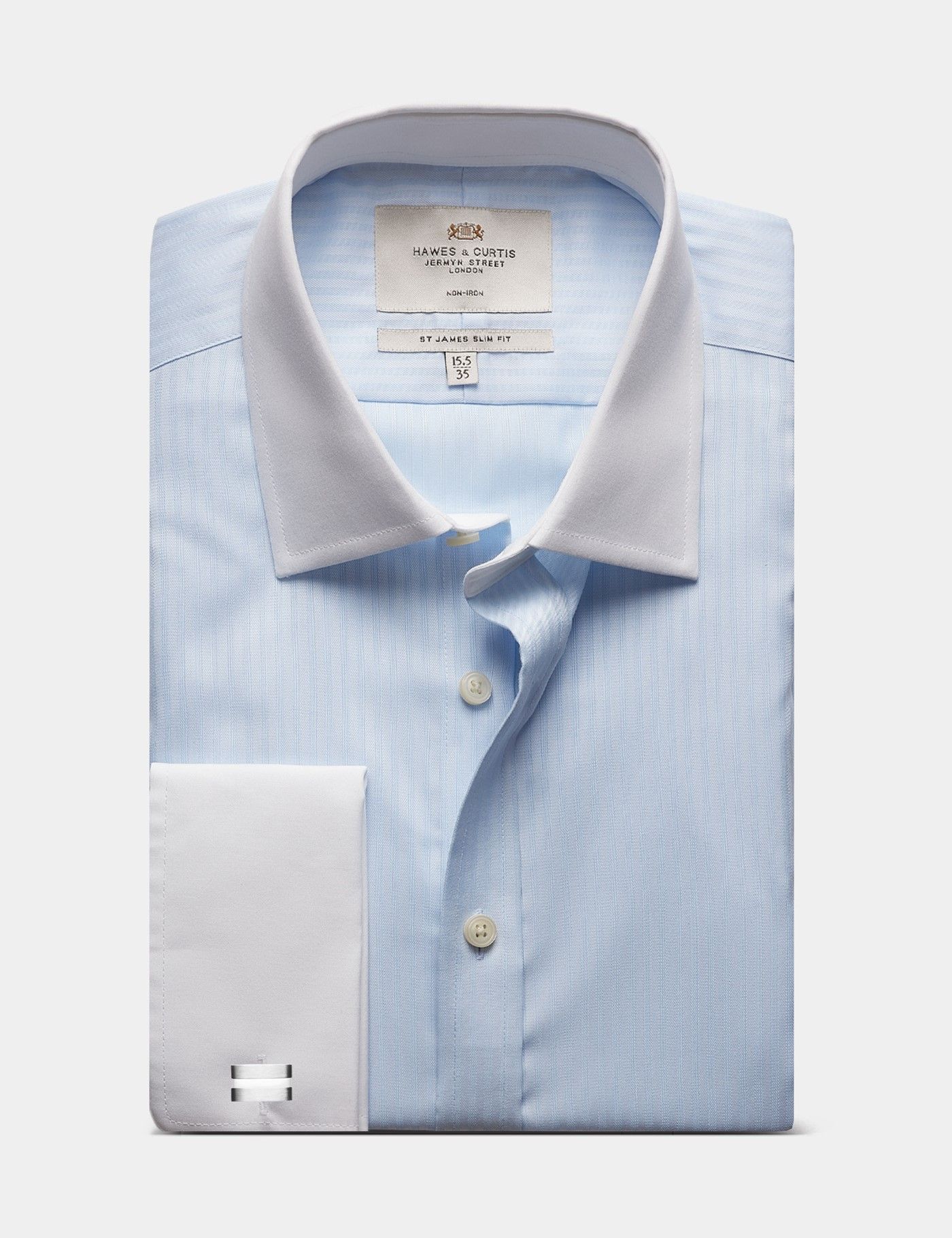 Slim Fit Blue Herringbone Stripe Non-Iron Shirt-preview
