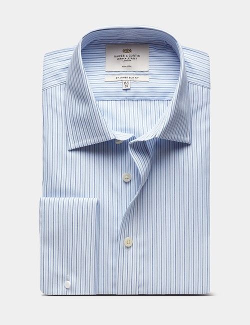 Slim Fit Blue & Navy Multi Stripe Non-Iron Shirt-preview