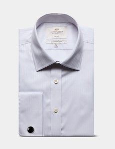 Slim Fit Grey Herringbone Stripe Non-Iron Shirt